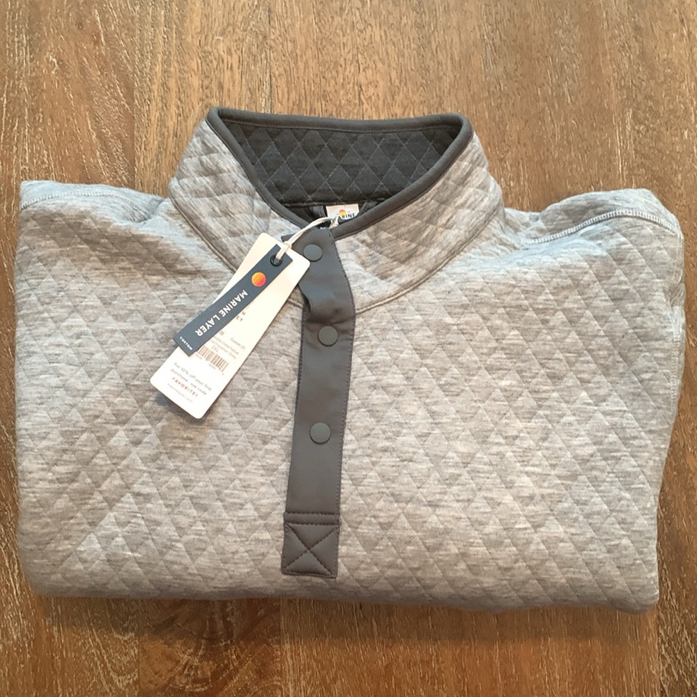NWT Marine Layer XXL Reversible Corbet Pullover in Charcoal/Heather Gray